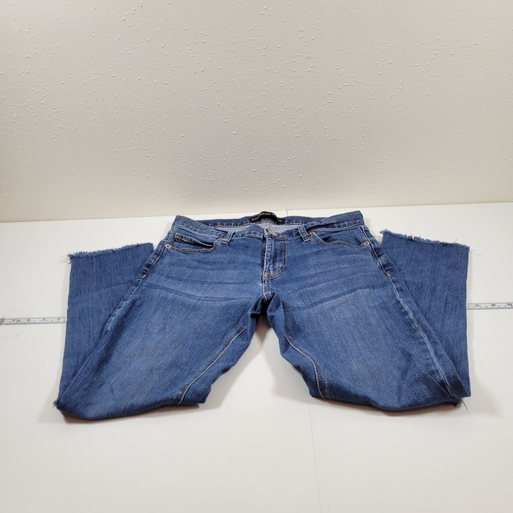 Express Women's Jeans Girlfriend Straight Leg With Raw Hem Size 6 Blue